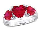 4.86 Carat (ctw) Lab-Created Three Stone Ruby Heart Ring in Sterling Silver